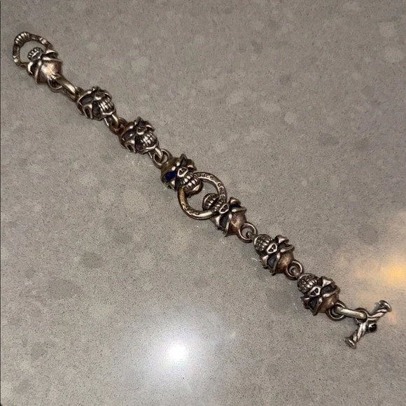 Travis Walker Double Cross menacing skull sterling silver men's bracelet đź’€ - Picture 6 of 12